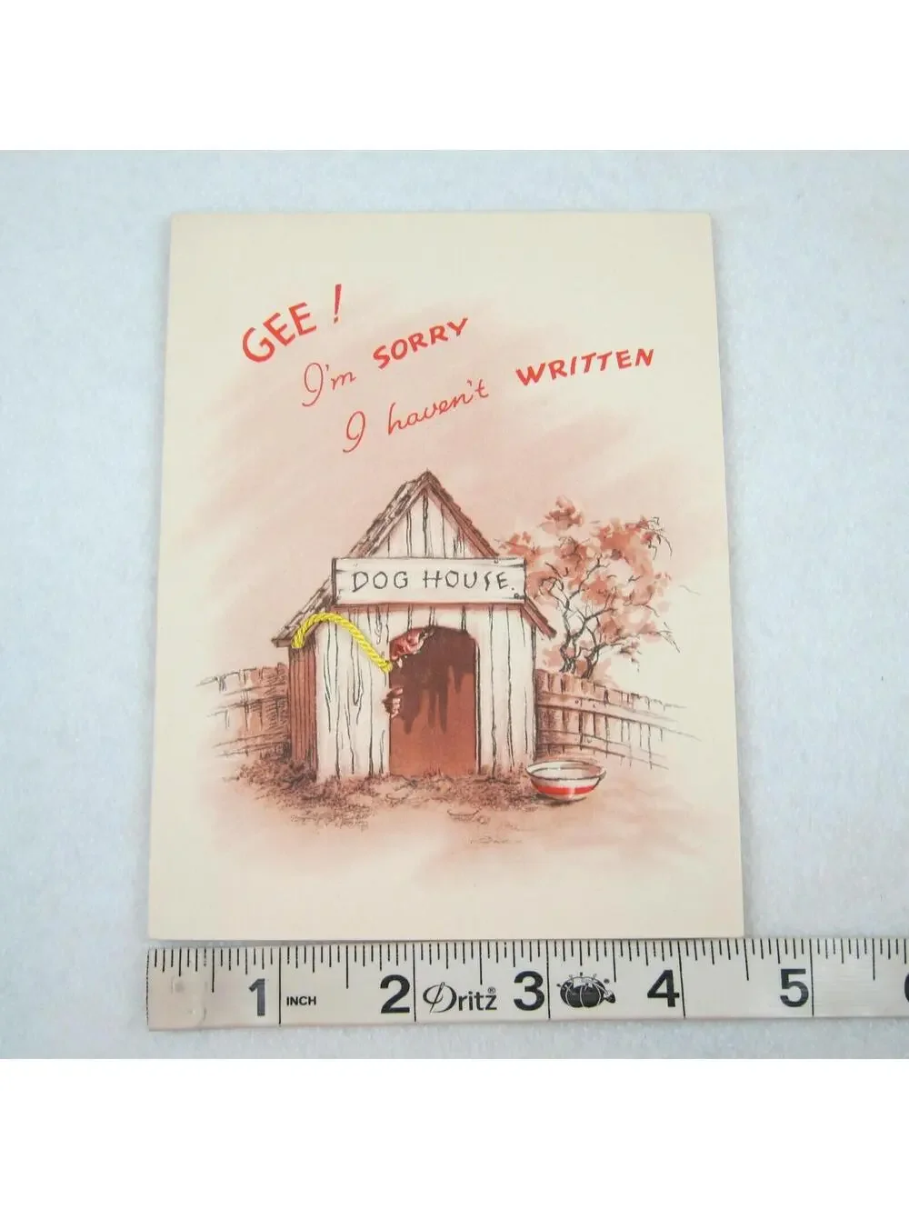 Vintage 1940s Greeting Card Funny Dog House Sorry I Haven't Written Golden Bell